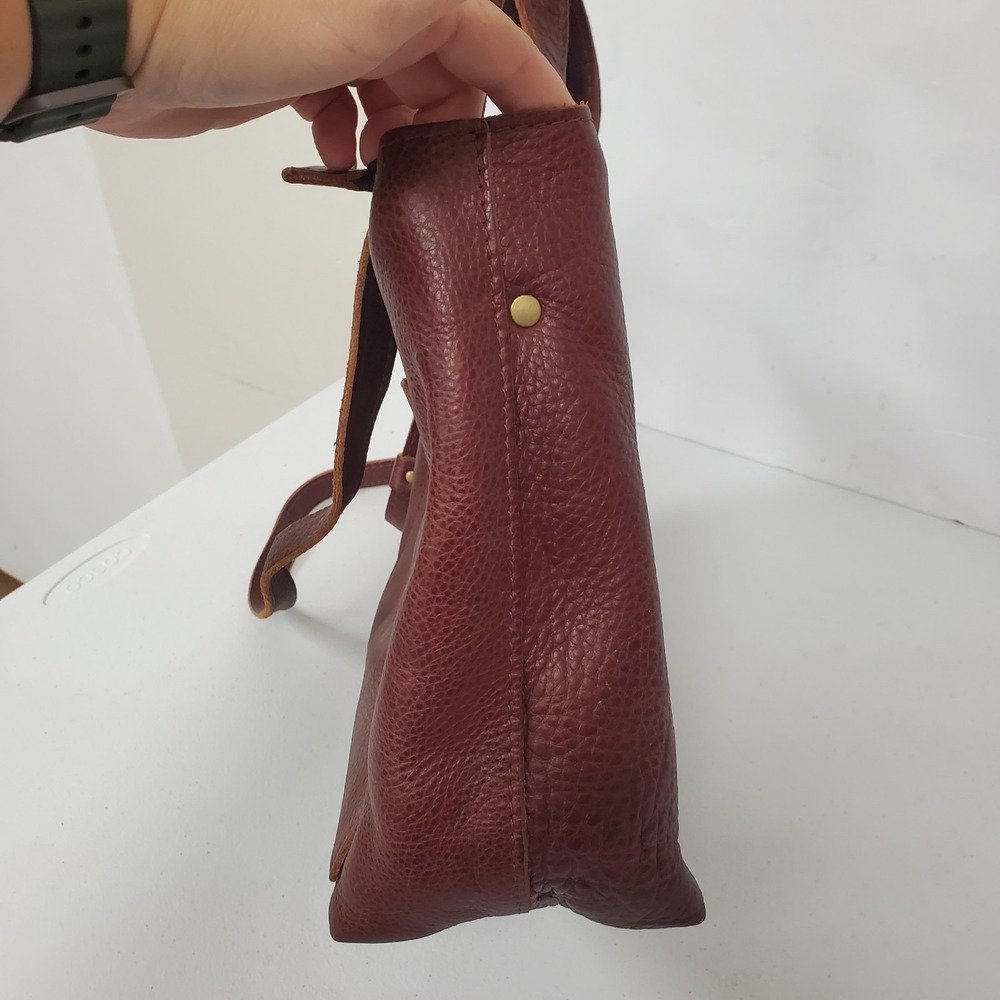 Portland Leather Goods Womens Leather Mini Crossbody Tote Brown Adjustable Zip - Picture 4 of 16